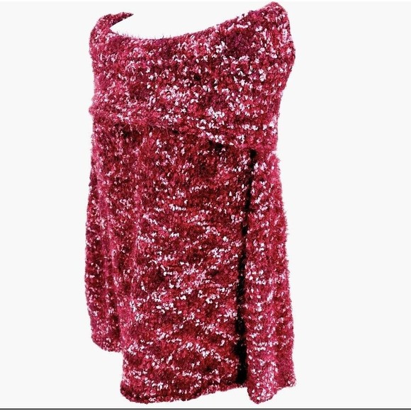 Knox Rose NEW Off Shoulder Eyelash Pullover Sweater Brandy Wine Women's Sz Large - Picture 4 of 12